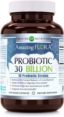 Amazing Flora Probiotic 30 Billion | 10 Strains | 240 Veggie Capsules