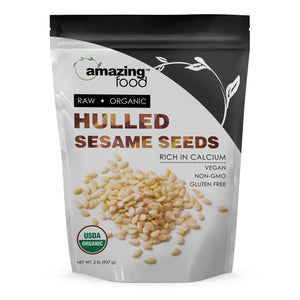 Amazing Food Hulled Sesame Seeds | 2 Lb | 16 Grams per Serving | 56 Servings | USDA Organic