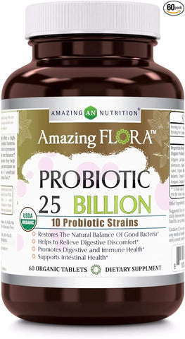 Amazing Flora Probiotic 25 Billion | 10 Strains | 60 Tablets