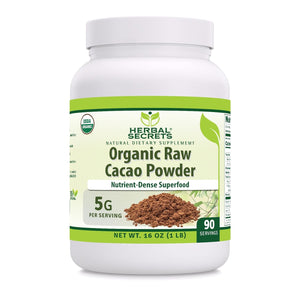 Herbal Secrets Raw Cocoa Powder | 16 Oz | 5 Grams per Serving | 90  Servings | USDA Organic