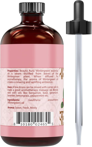 Image of Beauty Aura Wintergreen Oil | Therapeutic Grade Essential Oil | 4 Fl. Oz (118 ml)