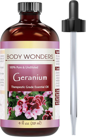 Body Wonders Geranium Oil | Therapeutic Grade Essential Oil | 4 Fl. Oz (118 ml)