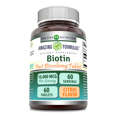 Image of Amazing Formulas Biotin Fast Dissolving | 10000 Mcg | 60 Tablets | Citrus Flavor