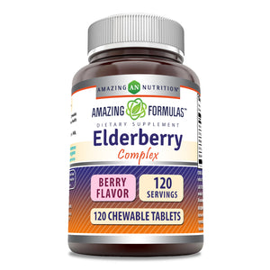 Amazing Formulas Elderberry Complex | 120 Chewable Tablets | Berry Flavor