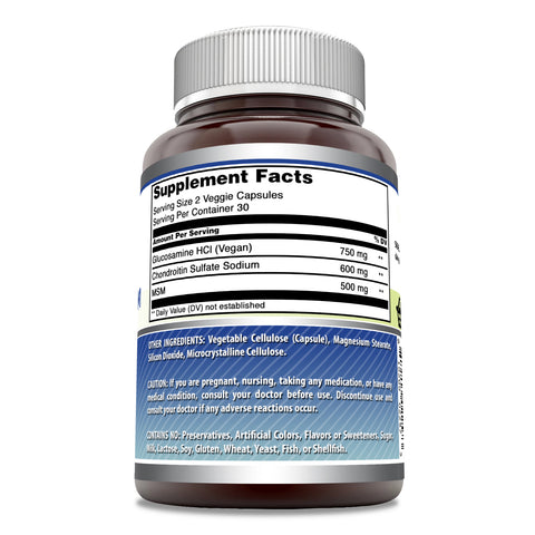 Image of Amazing Formulas Glucosamine Chondroitin & MSM | 60 Veggie Capsule | Shellfish Free