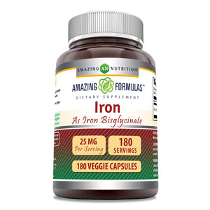 Amazing Formulas Iron as Iron Bisglycinate | 25 Mg | 180 Veggie Capsules