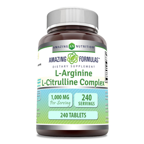 Image of Amazing Formulas L-Arginine L-Citrulline Complex | 1000 Mg | 240 Tablets