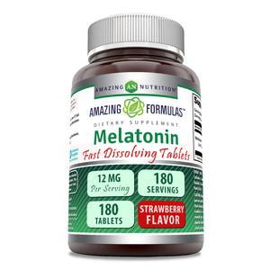 Amazing Formulas Melatonin 12 Mg | 180 Fast Dissolving Tablets | Strawberry Flavor