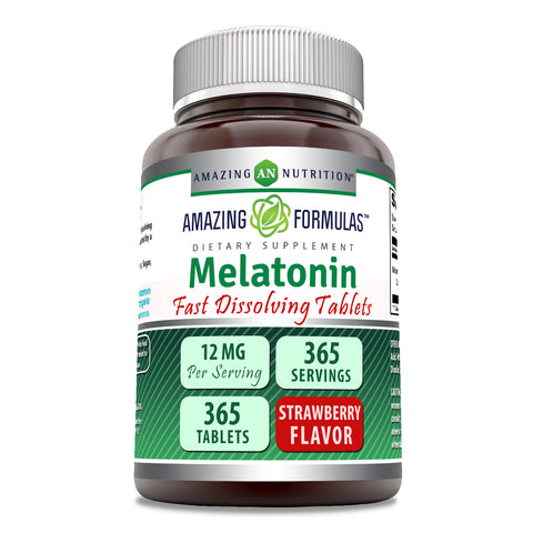 Image of Amazing Formulas Melatonin 12 Mg | 365 Fast Dissolving Tablets | Strawberry Flavor