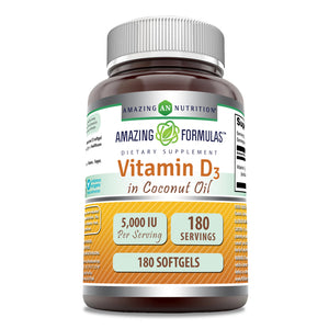 Amazing Formulas Vitamin D3 in Coconut Oil | 5000 IU | 180 Softgels