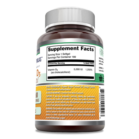 Image of Amazing Formulas Vitamin D3 in Coconut Oil | 5000 IU | 180 Softgels