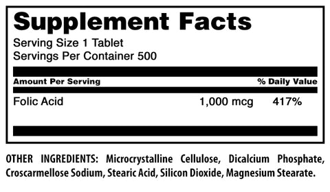 Image of Amazing Formulas Folic Acid | 1000 Mcg | 500 Tablets