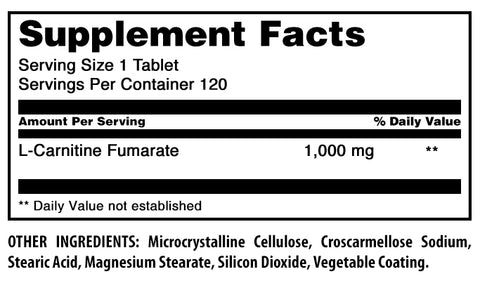 Image of Amazing Formulas L-Carnitine | 1000 Mg | 120 Tablets