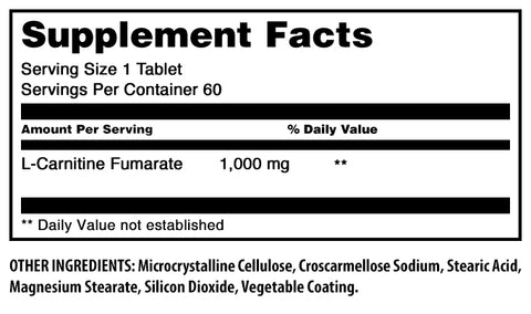 Image of Amazing Formulas L-Carnitine | 1000 Mg | 60 Tablets