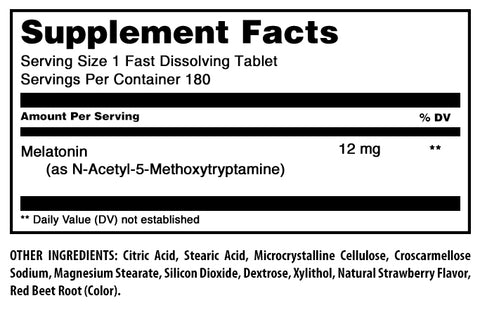 Image of Amazing Formulas Melatonin 12 Mg | 180 Fast Dissolving Tablets | Strawberry Flavor