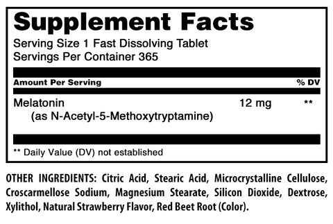 Image of Amazing Formulas Melatonin 12 Mg | 365 Fast Dissolving Tablets | Strawberry Flavor