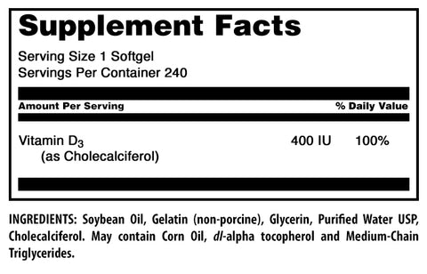 Image of Amazing Formulas Vitamin D3 | 400 IU | 240 Softgels