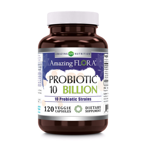 Amazing Flora Probiotic 10 Billion | 10 Strains | 120 Veggie Capsules