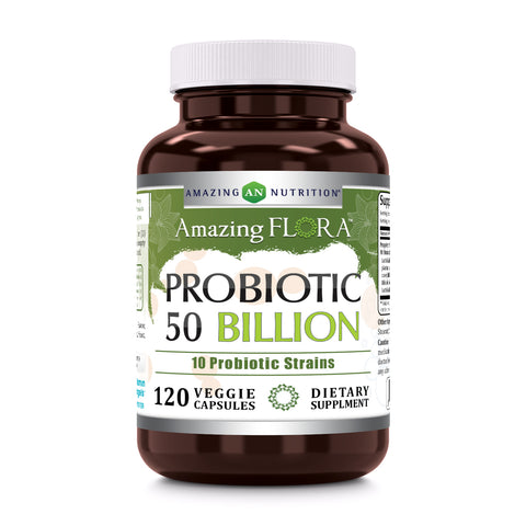 Amazing Flora Probiotic | 50 Billion | 10 Strains | 120 Veggie Capsules