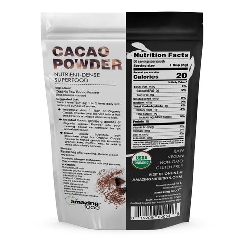 Amazing Food Organic Cacao Powder | 1 LB | USDA Organic Certified | Vegan | Non-GMO | Gluten-Free | Made in USA