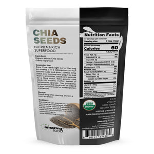 Amazing Food Chia Seeds | 1 LB | 12 Grams per Serving | 37 Servings | USDA Organic