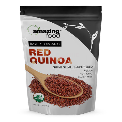 Amazing Food Quinoa Red Grains | 12 Oz. (340 g) | USDA Organic Certified | Vegan | Non-GMO | Gluten-Free | Made in USA