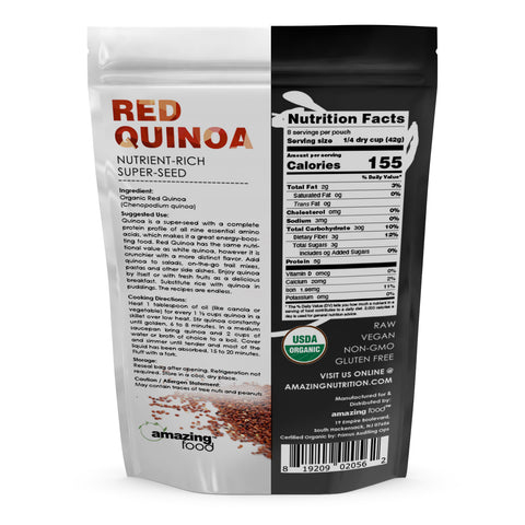 Amazing Food Quinoa Red Grains | 12 Oz. (340 g) | USDA Organic Certified | Vegan | Non-GMO | Gluten-Free | Made in USA