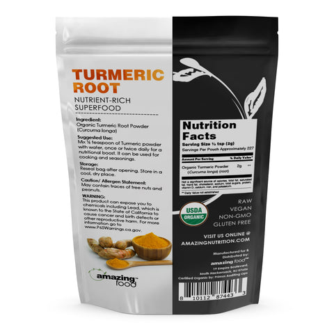 Amazing Food Organic Turmeric Powder | 1  LB | USDA Organic Certified | Vegan | Non-GMO | Gluten-Free | Made in USA