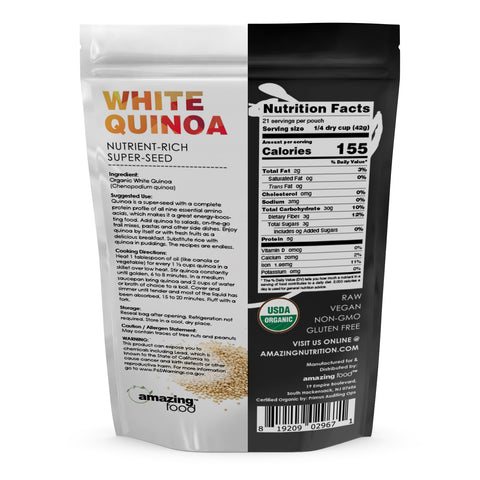 Amazing Food Quinoa White Grain | 2  LB (907 G) | USDA Organic Certified | Vegan | Non-GMO | Gluten-Free | Made in USA
