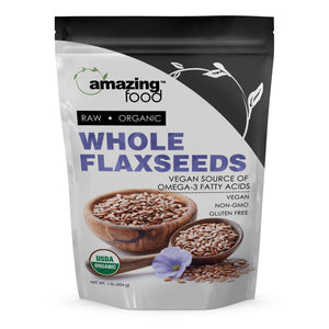 Amazing Food Whole Flaxseeds Seeds | 1 LB | 14 Grams per Serving | 32 Servings | USDA Organic