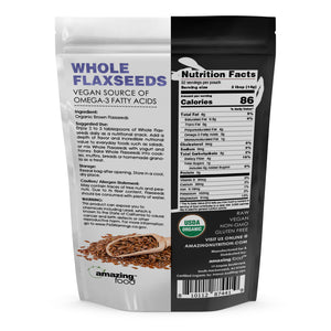 Amazing Food Whole Flaxseeds Seeds | 1 LB | 14 Grams per Serving | 32 Servings | USDA Organic