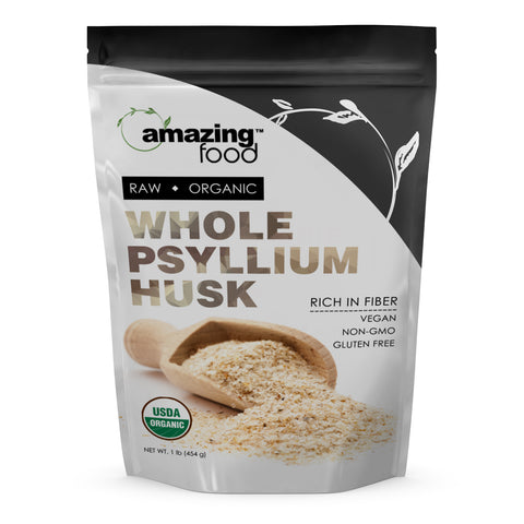 Amazing Food Whole Psyllium Husk Powder | 1 LB | USDA Organic Certified | Vegan | Non-GMO | Gluten-Free | Made in USA