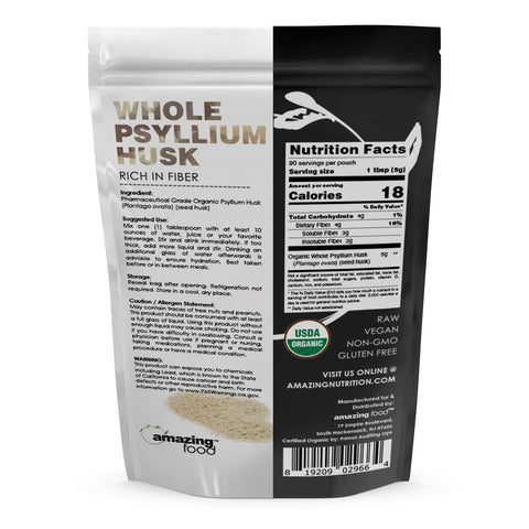 Amazing Food Whole Psyllium Husk Powder | 1 LB | USDA Organic Certified | Vegan | Non-GMO | Gluten-Free | Made in USA