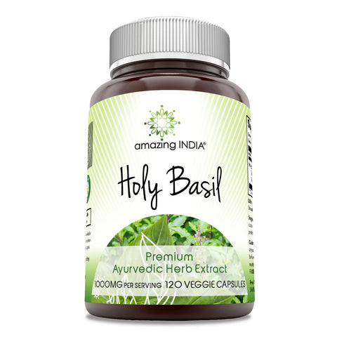 Image of Amazing India Holy Basil Extract | 1000 Mg Per Serving | 120 Veggie Capsules