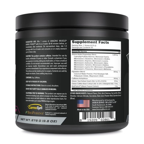 Image of Amazing Muscle Amino Punch | Wild Berry | 9.8 Oz | 30 Servings | 9.25 Grams per Serving