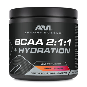 Amazing Muscle BCAA 2:1:1 + Hydration | Fruit Punch Flavor| 30 Servings | 315 Grams (11.11 Oz)