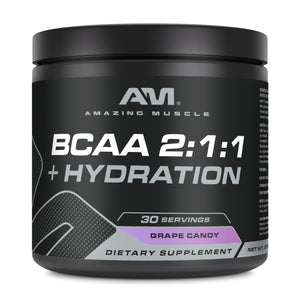 Amazing Muscle BCAA 2:1:1 + Hydration | Grape Candy  Flavor| 30 Servings | 315 Grams (11.11 Oz)