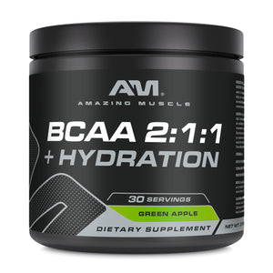 Amazing Muscle BCAA 2:1:1 + Hydration | Green Apple Flavor| 30 Servings | 315 Grams (11.11 Oz)