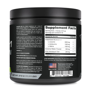 Amazing Muscle BCAA 2:1:1 + Hydration | Green Apple Flavor| 30 Servings | 315 Grams (11.11 Oz)