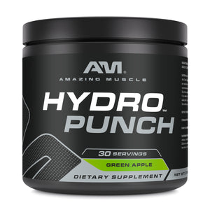 Amazing Muscle Hydro Punch | Hydration + Electrolyte Blend | Pre-Intro & Post Workout Powder Supplement | 30 Servings | Green Apple Flavor