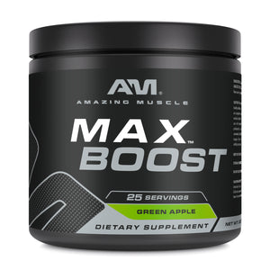 Amazing Muscle Max Boost | Intense Pre-Workout Supplement | 25 Servings| Green Apple Flavor