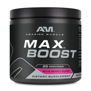 Amazing Muscle Max Boost | Intense Pre-Workout Supplement | 25 Servings | Wild Berry Burst Flavor