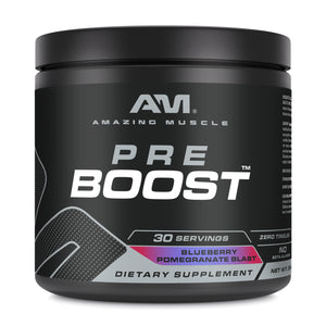 Amazing Muscle Pre Boost | 30 Servings | Pre Workout Supplement for Men & Women | Blueberry Pomegranate Blast Flavor