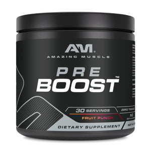 Amazing Muscle Pre Boost Pre-Workout Powder | Fruit Punch Flavor | 30 Servings | 11.04 Oz | 10.75 Grams per Serving