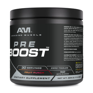 Amazing Muscle Pre Boost Pre-Workout Powder | Fruit Punch Flavor | 30 Servings | 11.04 Oz | 10.75 Grams per Serving