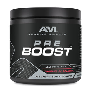 Amazing Muscle Pre Boost Pre-Workout Powder | Watermelon Flavor | 30 Servings | 11.04 Oz | 10.75 Grams per Serving