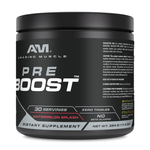 Amazing Muscle Pre Boost Pre-Workout Powder | Watermelon Flavor | 30 Servings | 11.04 Oz | 10.75 Grams per Serving