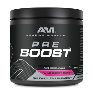 Amazing Muscle Pre Boost | 30 Servings | Pre Workout Supplement for Men & Women | Wild Berry Burst Flavor