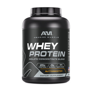 Amazing Muscle Whey Protein Isolate & Concentrate Powder | Butterscotch Flavor | 5 Lb | 25 G Protein per Serving | 70 Servings