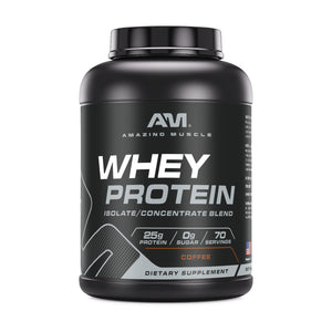 Amazing Muscle Whey Protein Isolate & Concentrate Powder | Coffee Flavor | 5 Lb | 25 G Protein per Serving | 70 Servings